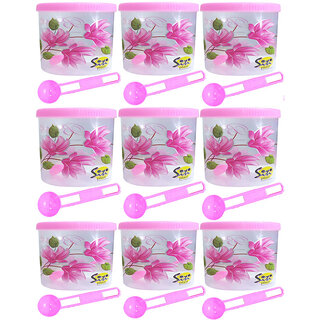 Beautiful Flower Printed Plastic Round Shape Container with Spoon Airtight Kitchen Containers Set of 9-250 ml Plastic Grocery Container(Pink,Pack of 9) Beautiful Flower Printed Plastic Round Shape Container with Spoon Airtight Kitchen Containers Set of 9-250 ml Plastic Grocery Container(Pink,Pack of 9)