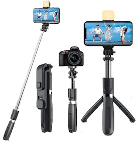 Tecsox R1s Bluetooth Selfie Sticks with Remote and Selfie Light, 3-in-1 Multifunctional Selfie Stick Tripod Stand Compatible with iPhone/OnePlus/Samsung/Realme & All Smartphones/Go Pro (Black)