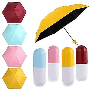                       Wox Ultra Light Mini Blue Capsule Folding Compact Pocket Umbrella with Lovely Capsule Case (Multicolor)                                              
