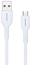 CHAMPION Micro USB Cable 1 m PVC Fast Charging Data Cable 3Amp White (Compatible with Mobile Charging & Data Transfer, White, One Cable)