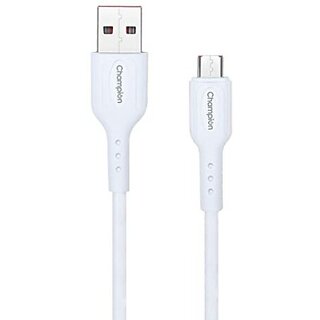 CHAMPION Micro USB Cable 1 m PVC Fast Charging Data Cable 3Amp White (Compatible with Mobile Charging & Data Transfer, White, One Cable)