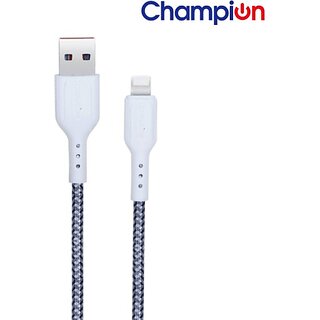                       CHAMPION Lightning Cable 1 m Braided 2.4Amp Quick Charge Data Cable (Compatible with iPhone, White, Grey, One Cable)                                              