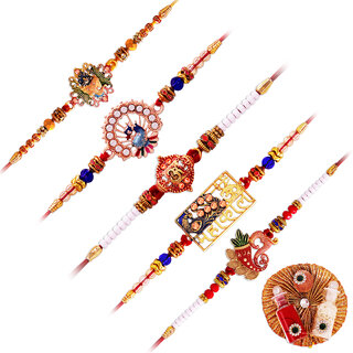                       Aseenaa Elegant Stylish Rakhi For Celebration Of Rakshabhandhan Rakhi For Brother  Bhaiya Bhabhi Rakhi  Pack Of 5                                              