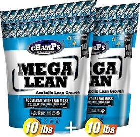 CHAMPS NUTRITION CHAMPS MEGA LEAN 20LB(10LB+10LB) COMBO PACK Weight Gainers/Mass Gainers (9 kg, ROCKY ROAD)