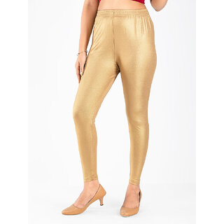eDESIRE Shimmer Shining Leggings Casual Skinny Leggings Fashion Pants Shiny Pencil Legging for Girls Women, (Light Gold)