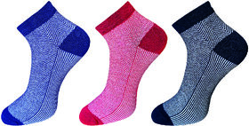 USOXO Soft Breathable Combed Cotton Ankle Socks For Men Pack Of 3 (Black, Navy blue, Red) Berry Ankle
