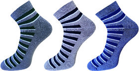 USOXO Soft Breathable Combed Cotton Ankle Socks For Men Pack Of 3 (Airforce blue, Dark grey, Light grey) Feel Feel Abkle