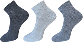 USOXO Soft Breathable Combed Cotton Ankle Socks For Men Pack Of 3 (Black, Light grey, Dark grey) Neo Max