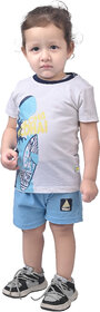 Kid Kupboard Cotton Baby Boys T-Shirt and Short, White and Blue, Half-Sleeves, Crew Neck, 2-3 Years KIDS4811