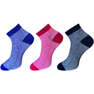 USOXO Soft Breathable Combed Cotton Ankle Socks For Men Pack Of 3 (Black, Navy blue, Red) Berry Ankle