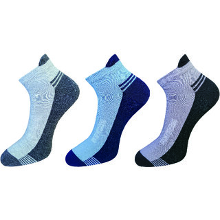                       USOXO Soft Breathable Combed Cotton Ankle Socks For Men Pack Of 3 (Navy blue,Light grey,Dark gery) Con Cap lowcut                                              