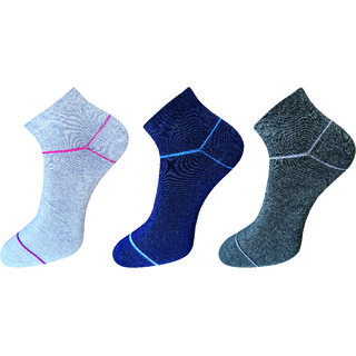                       USOXO Soft Breathable Combed Cotton Ankle Socks For Men Pack Of 3 (Dark gery, Light grey, Navy blue) Devine lowcut                                              