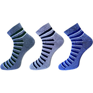 USOXO Soft Breathable Combed Cotton Ankle Socks For Men Pack Of 3 (Airforce blue, Dark grey, Light grey) Feel Feel Abkle
