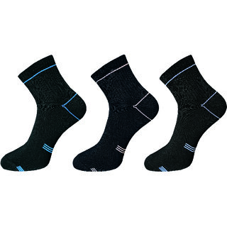                       USOXO Soft Breathable Combed Cotton Ankle Socks For Men Pack Of 3 (Black) Multi Strip                                              