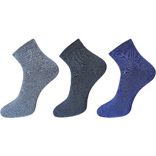 USOXO Soft Breathable Combed Cotton Ankle Socks For Men Pack Of 3 (Dark gery, Black, Navy blue) Neo Deluxe