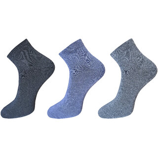                       USOXO Soft Breathable Combed Cotton Ankle Socks For Men Pack Of 3 (Airforce blue,Black, Light grey) Neo Plax                                              