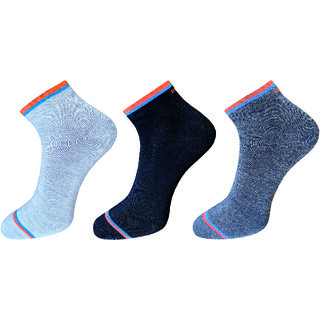 USOXO Soft Breathable Combed Cotton Ankle Socks For Men Pack Of 3 (Dark grey, Black, Light) pop up ankle