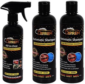 DIPREM 02 Liquid Car Polish and Shampoo 500 ml for Metal Parts, Exterior, Dashboard, Tyres, Windscreen Pack of 3