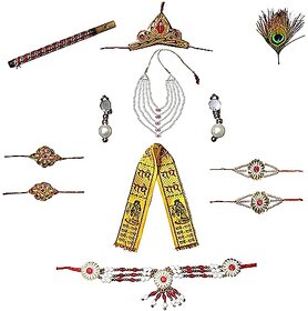 Kaku Fancy Dresses Krishna Jewellery (Bansuri, Mukut, Mala, Earrings, Bajuband, Patka  Belt)