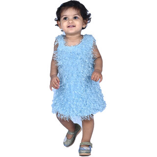                       Kid Kupboard Cotton Baby Girl's Frock, Light Blue, Sleeveless, Crew Neck, 12-18 Months KIDS4817                                              