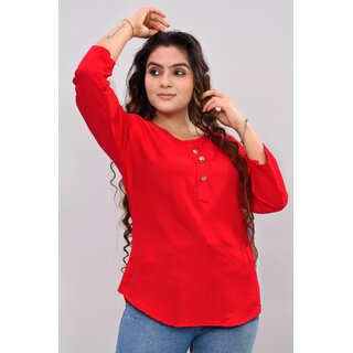                       Party Cape Sleeves Solid Women Red Top                                              