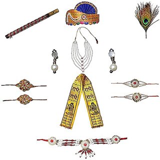 Kaku Fancy Dresses Krishna Jewellery (Bansuri, Mukut, Mala, Earrings, Bajuband, Patka & Belt)