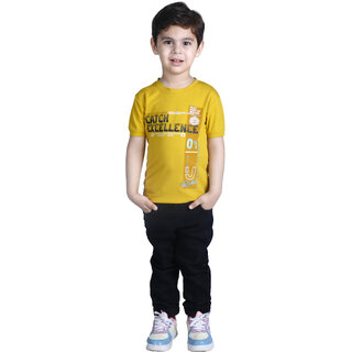                      Kid Kupboard Cotton Boys T-Shirt, Dark Yellow, Half-Sleeves, Crew Neck, 6-7 Years KIDS4840                                              