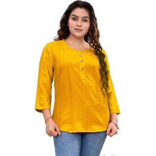                       Padlaya Fashion Women's Rayon Soild Regular 3/4 Sleeve Top (Color- Yellow) PF0105                                              