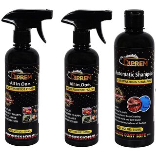 DIPREM 03 Liquid Car Polish and Shampoo 500 ml for Metal Parts, Exterior, Dashboard, Tyres, Windscreen Pack of 3