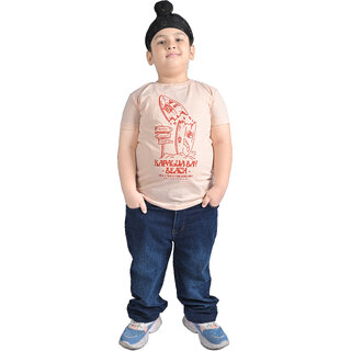                       Kid Kupboard Cotton Baby Boys T-Shirt, Beige, Half-Sleeves, Crew Neck, 4-5 Years KIDS4846                                              