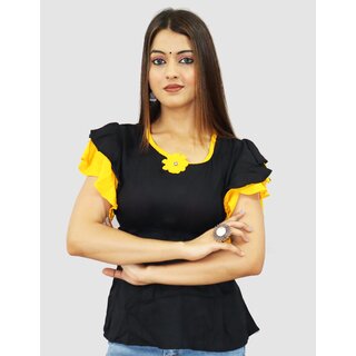                       Black Stylish Top With Bow For Women Top-PF132                                              