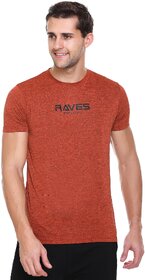 Raves Men Solid Round Neck Poly Cotton Orange T-Shirt