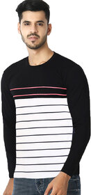Leotude Men Black Striped Cotton Blend Casual T-Shirt