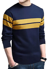 Leotude Men Blue Striped Cotton Blend Casual T-Shirt