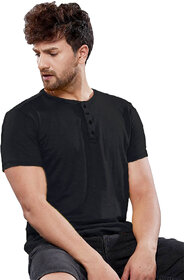 Leotude Men Black Solid Cotton Blend Casual T-Shirt
