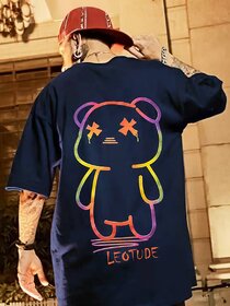 Leotude Men Navy Printed Cotton Blend T-Shirt