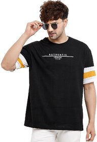 Leotude Men Black Printed Cotton Blend Casual T-Shirt