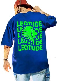 Leotude Men Blue Printed Cotton Blend T-Shirt