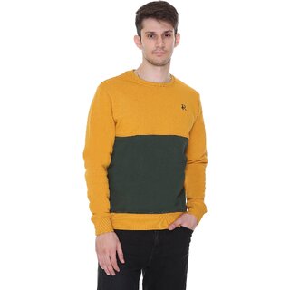 RAVES Men Orange Full Sleeve Color Block Sweatshirt