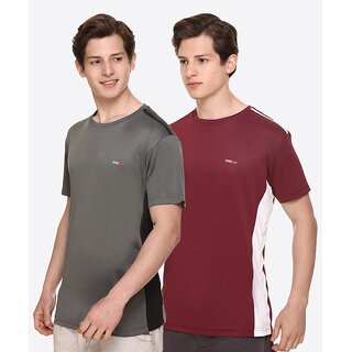 Raves Men Solid Round Neck Polyester Maroon, Grey T-Shirt
