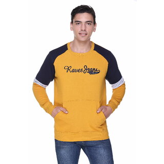                       Raves Men Yellow Full Sleeve Solid Sweatshirt                                              