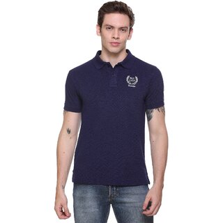                       RAVES Men Solid Polo Collar Poly Cotton Navy T-Shirt                                              