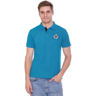                       RAVES Men Solid Polo Collar Poly Cotton Light Blue T-Shirt                                              