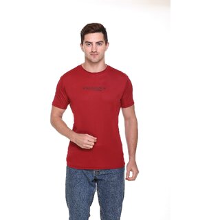                       Raves Men Solid Round Neck Poly Cotton Red T-Shirt                                              