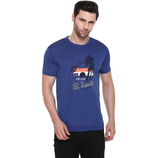                       Raves Men Solid Round Neck Poly Cotton Blue T-Shirt                                              