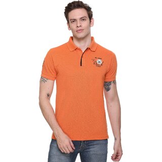                       RAVES Men Solid Polo Collar Poly Cotton Orange T-Shirt                                              
