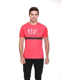                       Raves Men Solid Round Neck Poly Cotton Red T-Shirt                                              