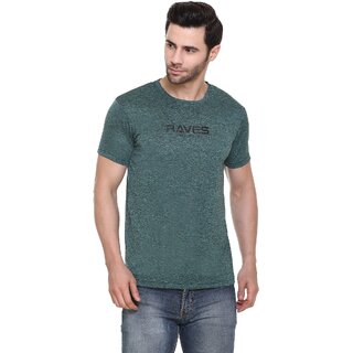                       Raves Men Solid Round Neck Poly Cotton Light Green T-Shirt                                              