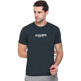                       Raves Men Solid Round Neck Poly Cotton Green T-Shirt                                              