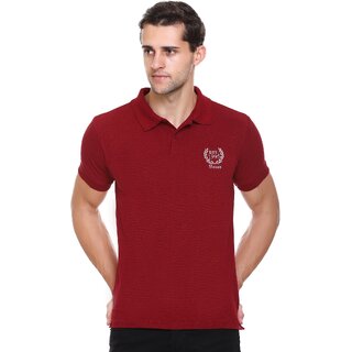                       RAVES Men Solid Polo Collar Poly Cotton Maroon T-Shirt                                              